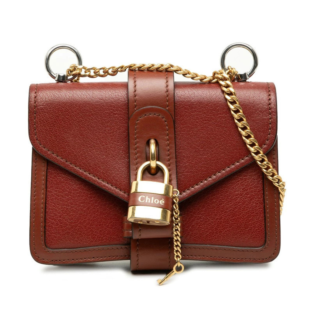 Chloe Abby Crossbody Chain Shoulder Bag Brown Gold Leather Plated